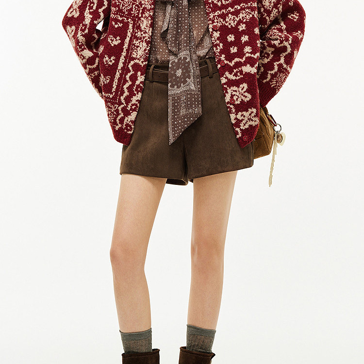 商场同款2026春复古仿麂皮休闲短裤女高腰宽松显瘦直筒裤子配腰带,女装/女士精品,短裤,淘宝优惠券,粉丝福利购,淘宝优惠卷