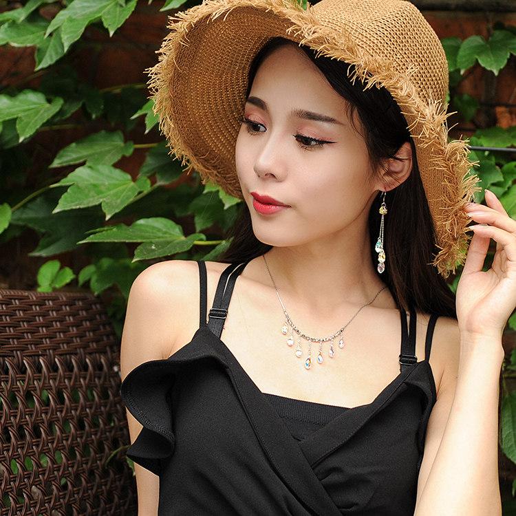 手工耳环纯银奥地利水晶水滴女长款流苏耳坠气质母亲节礼物耳饰品