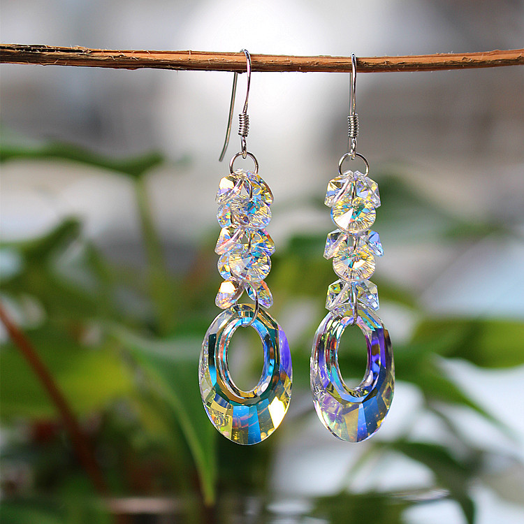 子徐纯手工气质耳环复古925纯银水晶太阳环耳坠耳饰超闪精致礼物