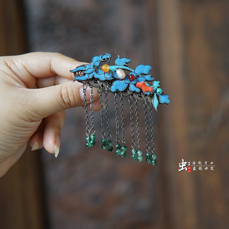 虫子家新中式仿点翠汉服发夹