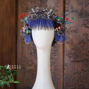 虫子家小众暗黑国风发饰梁祝清汉女傩戏发冠面帘新娘饰品额饰3223