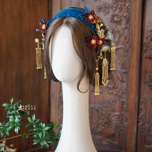 虫子家 新中式发箍 短发新娘手工缠花头饰晚宴礼服造型配饰3270