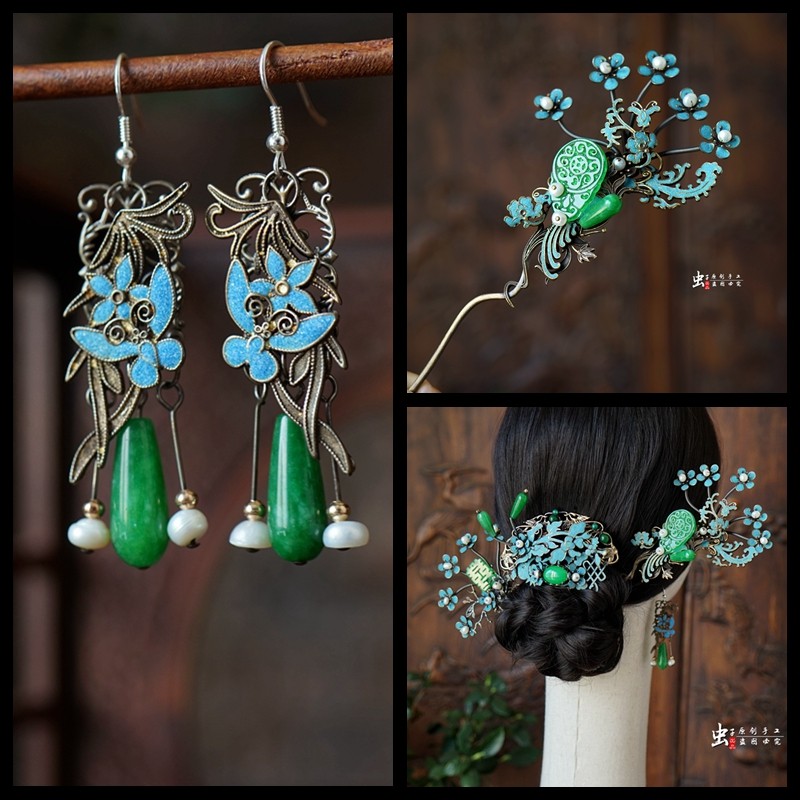 虫子家 仿清代古董发簪复古点翠色 国风配饰清汉女新娘龙凤褂2592,饰品/流行首饰/时尚饰品新,发饰,淘宝优惠券,粉丝福利购,淘宝优惠卷