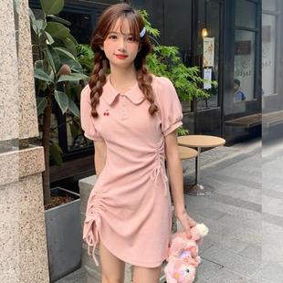 小个子减龄POLO领短袖 收腰短裙子抽绳学院风 茶歇法式 连衣裙女夏季