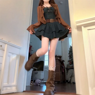 套装 西西里女孩复古美拉德港风少女牛仔吊带连衣裙牛仔蛋糕裙开衫