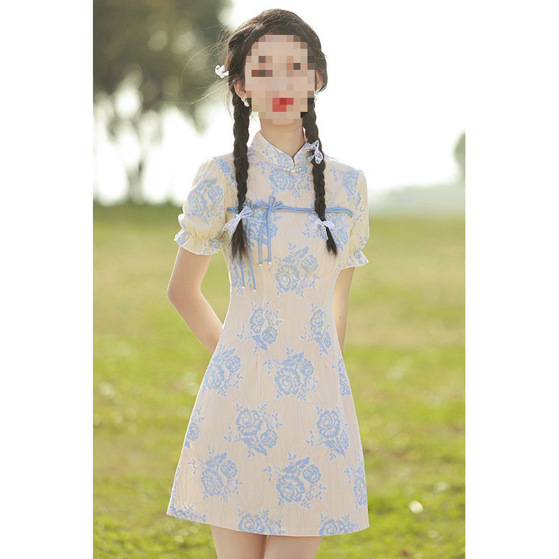 改良旗袍新款2025年轻款少女夏季小清新小个子国潮风新中式连衣裙