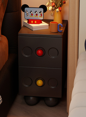 新款创意床头柜超窄实木床边柜卧室收纳柜黑色复古设计感多巴胺柜