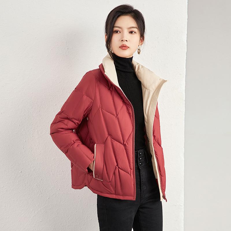 巨好看的冬装外套厚秋冬新品美拉德%白鸭绒设计感翻立领羽绒服百