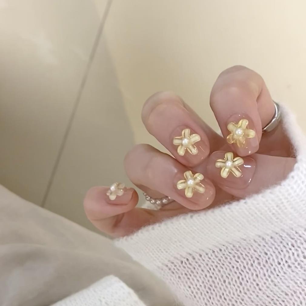 夏日明媚假日猫眼纯手工精品穿戴甲短款显白成品美甲贴片假指甲片