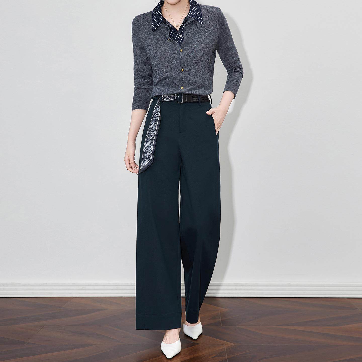 今年大热丝巾腰带简约老钱风休闲通勤长裤直筒窄版阔腿女女款秋冬