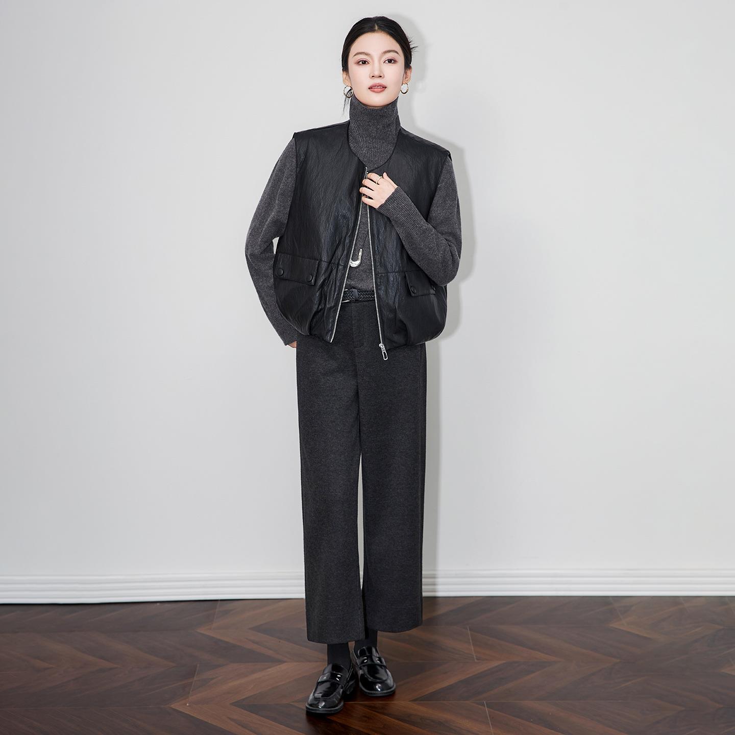 巨好看的冬装外套厚摩登时髦老钱蛋白皮PU轻薄白鸭绒羽绒服马甲宽