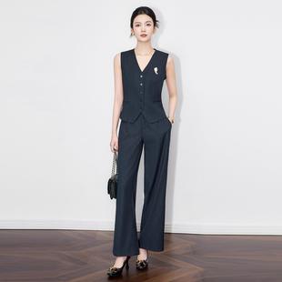 老钱风松弛时髦通勤知性西装马甲+直筒阔腿裤两件套装女女款秋冬