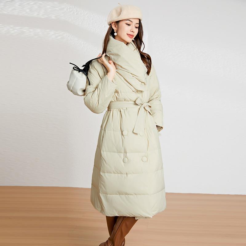 羽绒服中长款女收腰双排扣厚款洋气女式韩系高级感冬季羽绒外套女