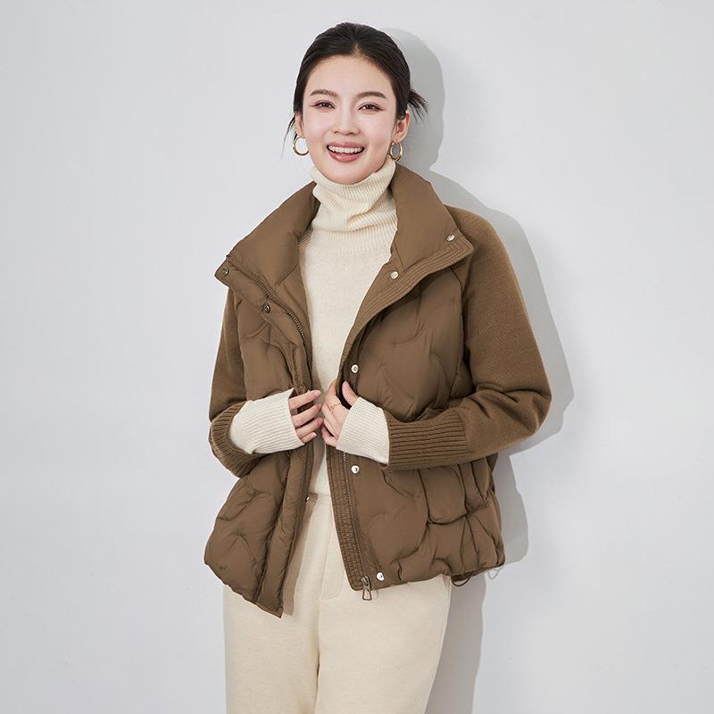 巨好看的冬装外套厚%鸭绒针织拼接袖时尚百搭羽绒服保暖休闲女冬