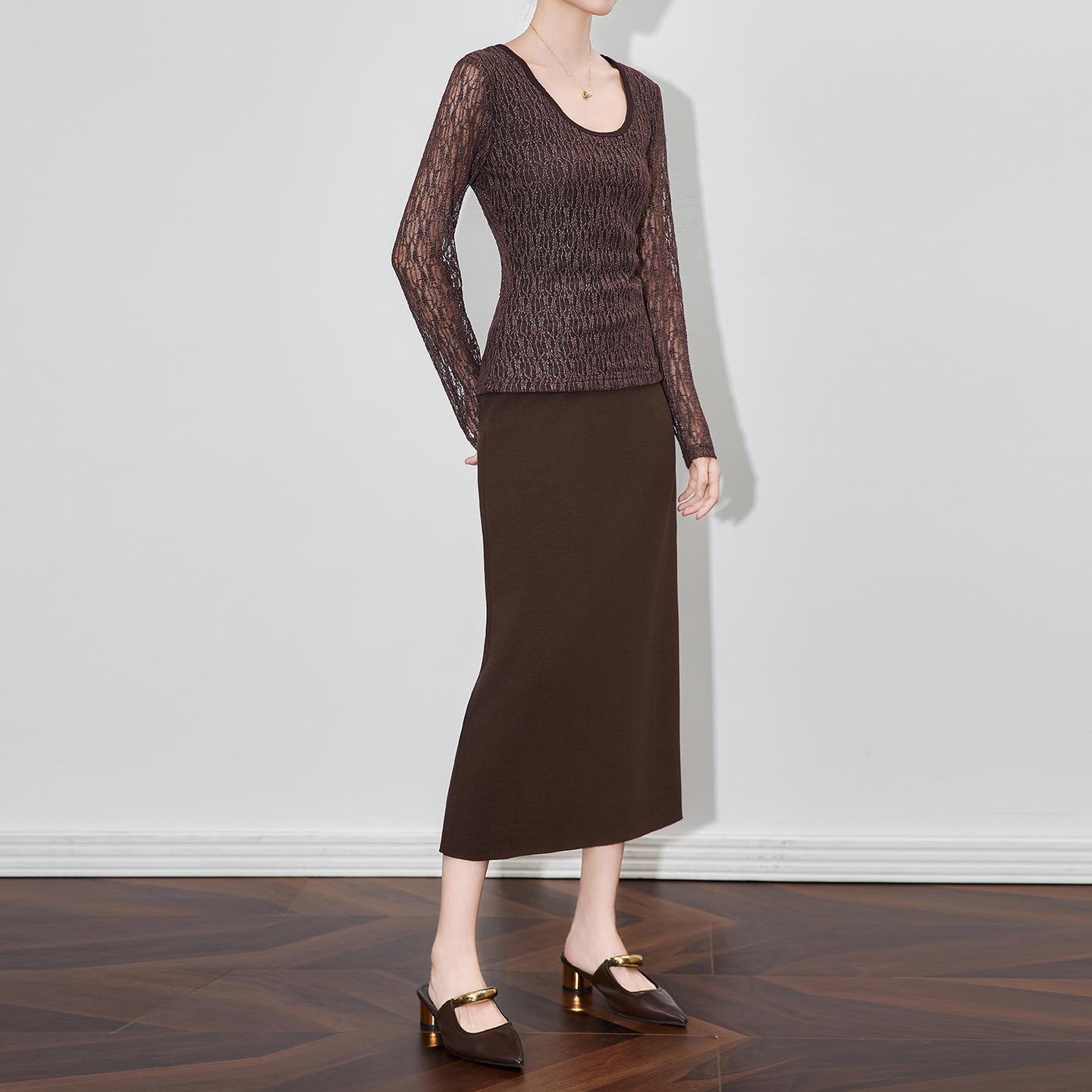 秋冬新款好品质半身裙纯色开叉百搭神器中长半身裙显瘦女女款秋冬