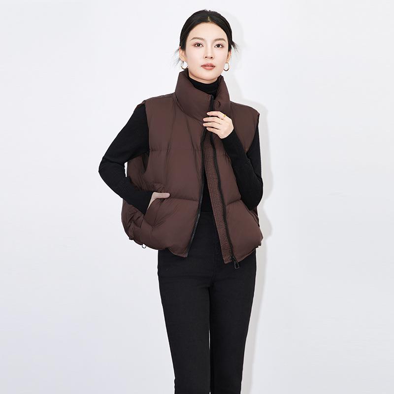 巨好看的冬装外套厚白鹅绒立领蓬松简约休闲保暖宽松茧型马甲上衣