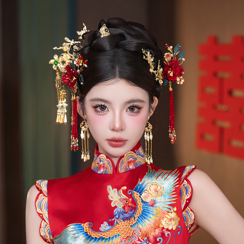 秀禾头饰金红色新中式新娘头饰