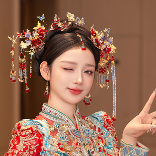 新款秀禾头饰带额饰额链眉心坠古装发饰套装中式婚礼新娘头饰结婚