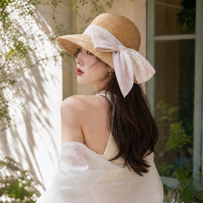 草帽女法式夏季超仙蝴蝶结大帽檐