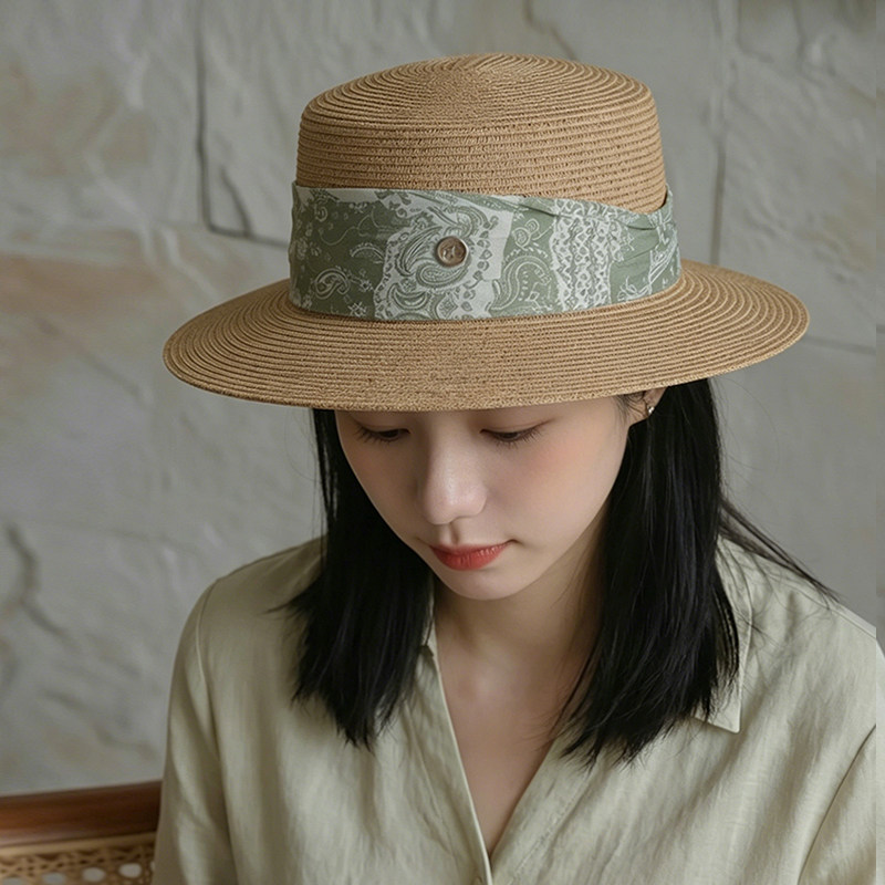 法式平顶草帽女夏海边大帽檐防晒