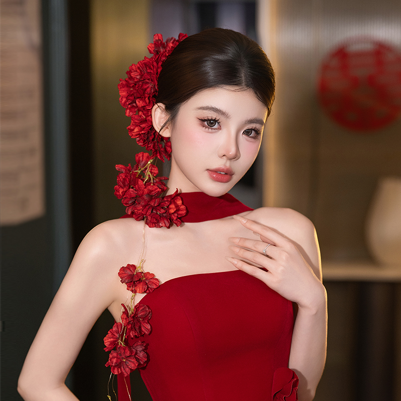 红色敬酒服头饰新娘新中式订婚