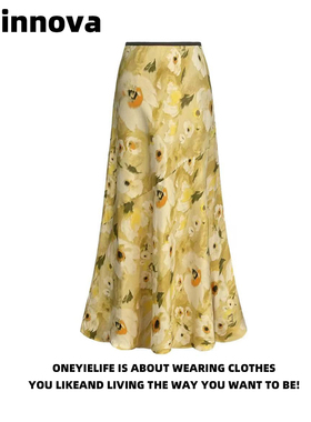 Quinnova 鱼尾半身裙女醋酸半裙波西米亚法式碎花不规则气质长裙