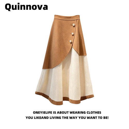 撞色拼接半身裙女秋冬新款A字裙