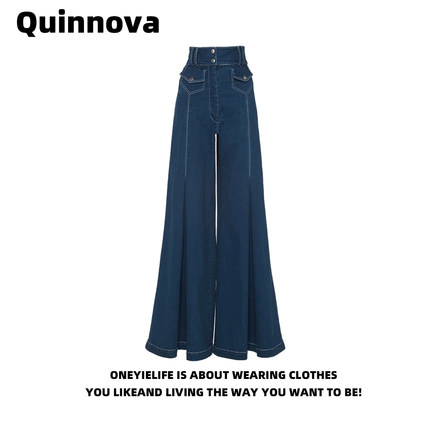 Quinnova 法式复古高腰休闲微喇叭牛仔裤女春显瘦显腿长百搭长裤