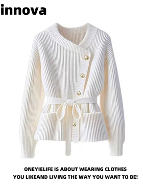 Quinnova 法式小香风系带长袖收腰针织开衫女春季高级感显瘦上衣