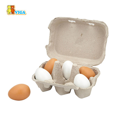viga鸡蛋6件套 仿真食物假鸡蛋厨房过家家玩具实木煮饭煮蛋食玩儿
