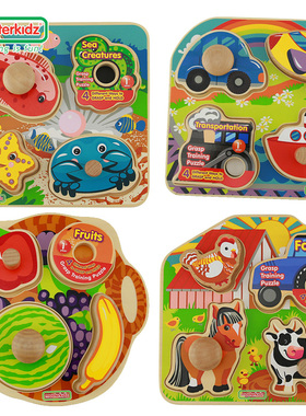 masterkidz水果手握拼图海洋生物农场动物交通工具大抓手1岁2玩具