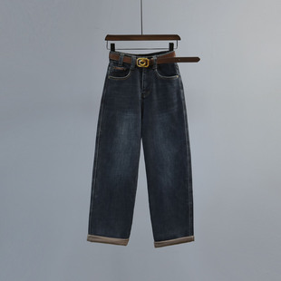 老爹哈伦裤 复古高腰抓毛薄绒牛仔裤 宽松显瘦男友裤 新款 女2025冬季