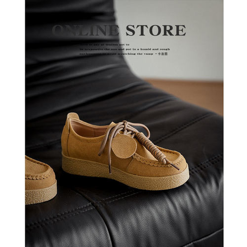 牛皮版【董洁同款】厚底饼干德比鞋女复古休闲运动风袋鼠鞋小皮鞋