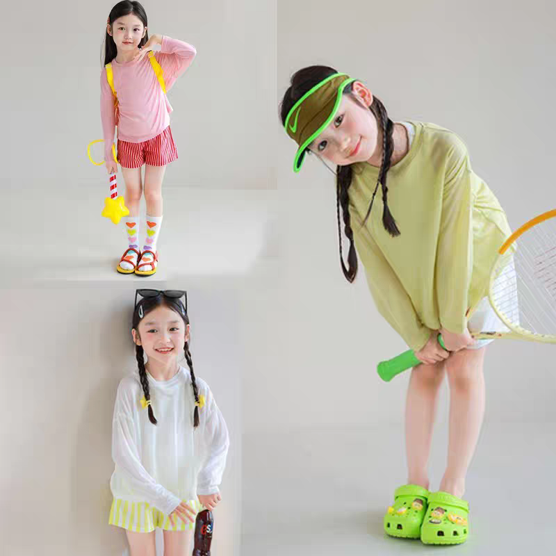 儿童春夏装防晒衣宽松薄款女童夏款长袖T恤童装女宝宝糖果色上衣t