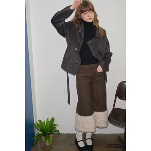 fit calling 两色双门襟双面羊绒外套女冬季新款短款毛呢外套上衣