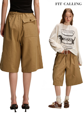 fit calling 水洗卡其棉布落裆五分裤女夏季松弛感简约休闲工装裤