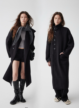 fit calling 2025新款斜纽扣无性别双面羊毛大衣女冬长款毛呢外套