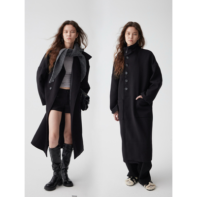 fit calling 2025新款斜纽扣无性别双面羊毛大衣女冬长款毛呢外套