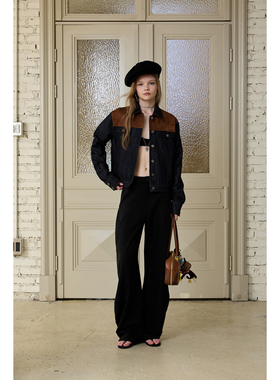 fit calling 麂皮拼接牛仔外套女秋季新款百搭通勤夹克外套上衣