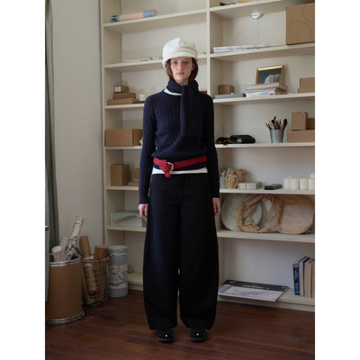 fit calling 建筑感弧线黑色水洗牛仔裤女春季新款香蕉裤宽松裤子