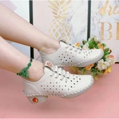 牛筋软底舞鞋 2024夏款 新款 镂空洞洞妈妈鞋 舒适中跟包头中年女凉鞋