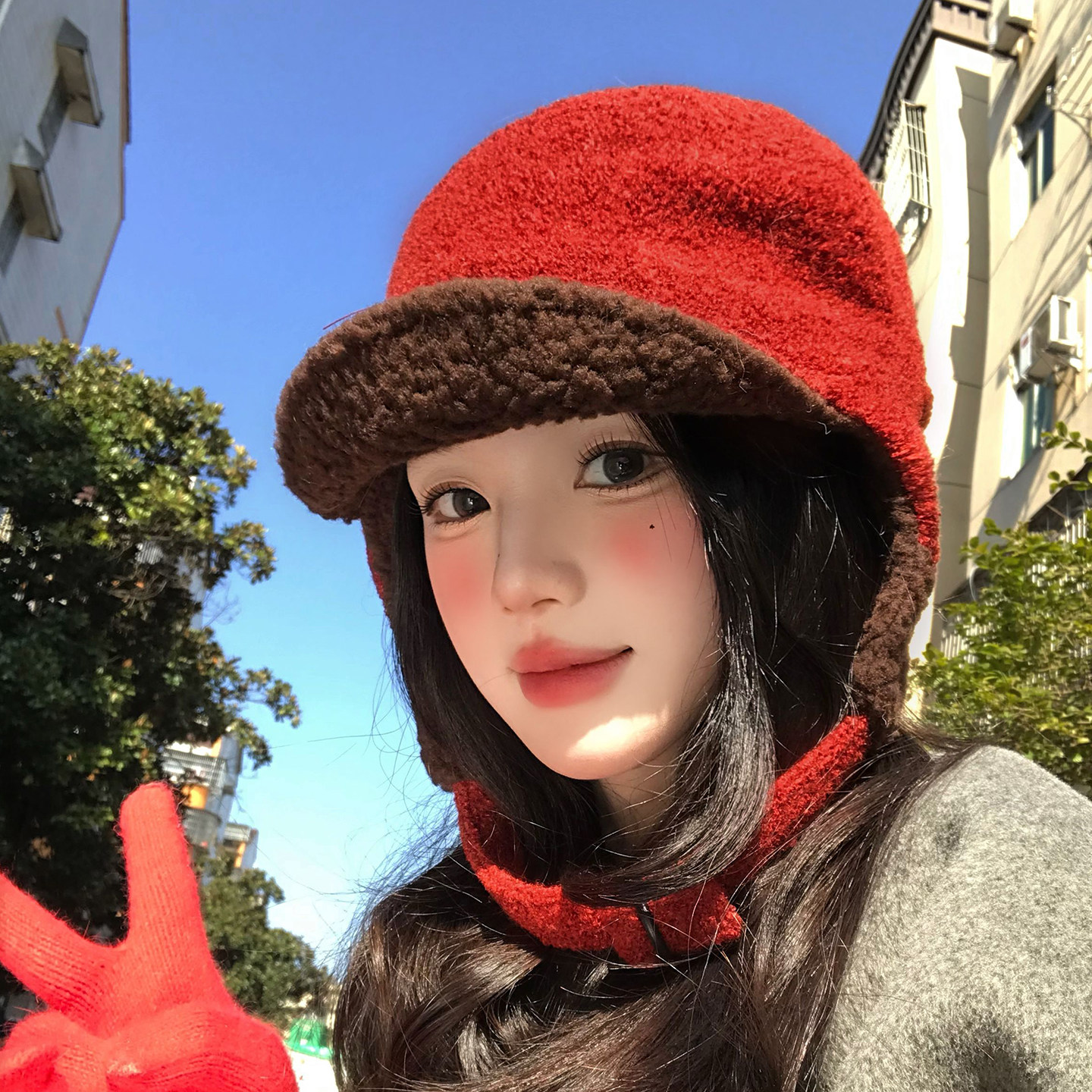 韩系红色羊羔毛雷锋帽女冬季加厚骑行保暖毛绒护耳帽子防寒飞行帽,服饰配件/皮带/帽子/围巾,帽子,淘宝优惠券,粉丝福利购,淘宝优惠卷