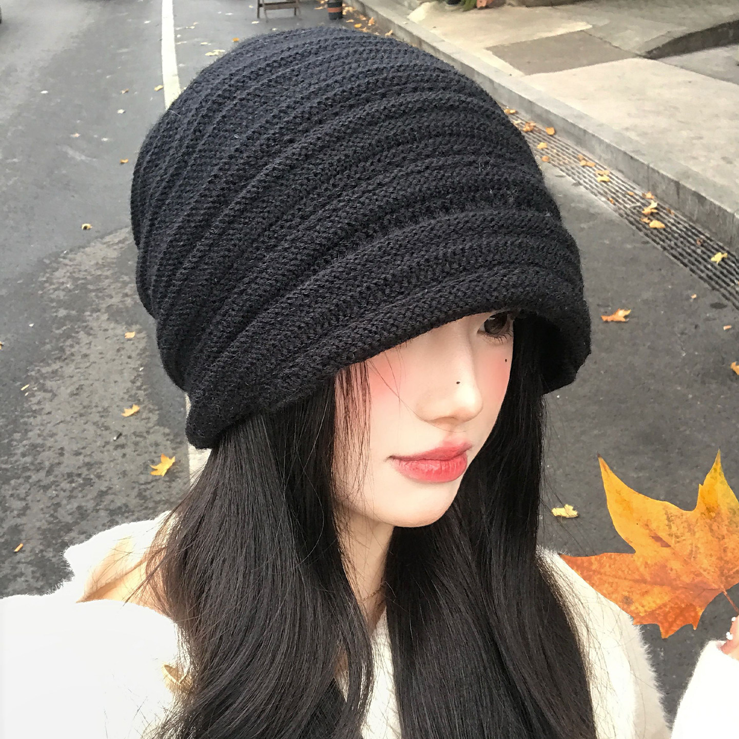 大头围黑色卷檐褶皱冷帽女冬季保暖显脸小包头帽防寒针织毛线帽子,服饰配件/皮带/帽子/围巾,帽子,淘宝优惠券,粉丝福利购,淘宝优惠卷