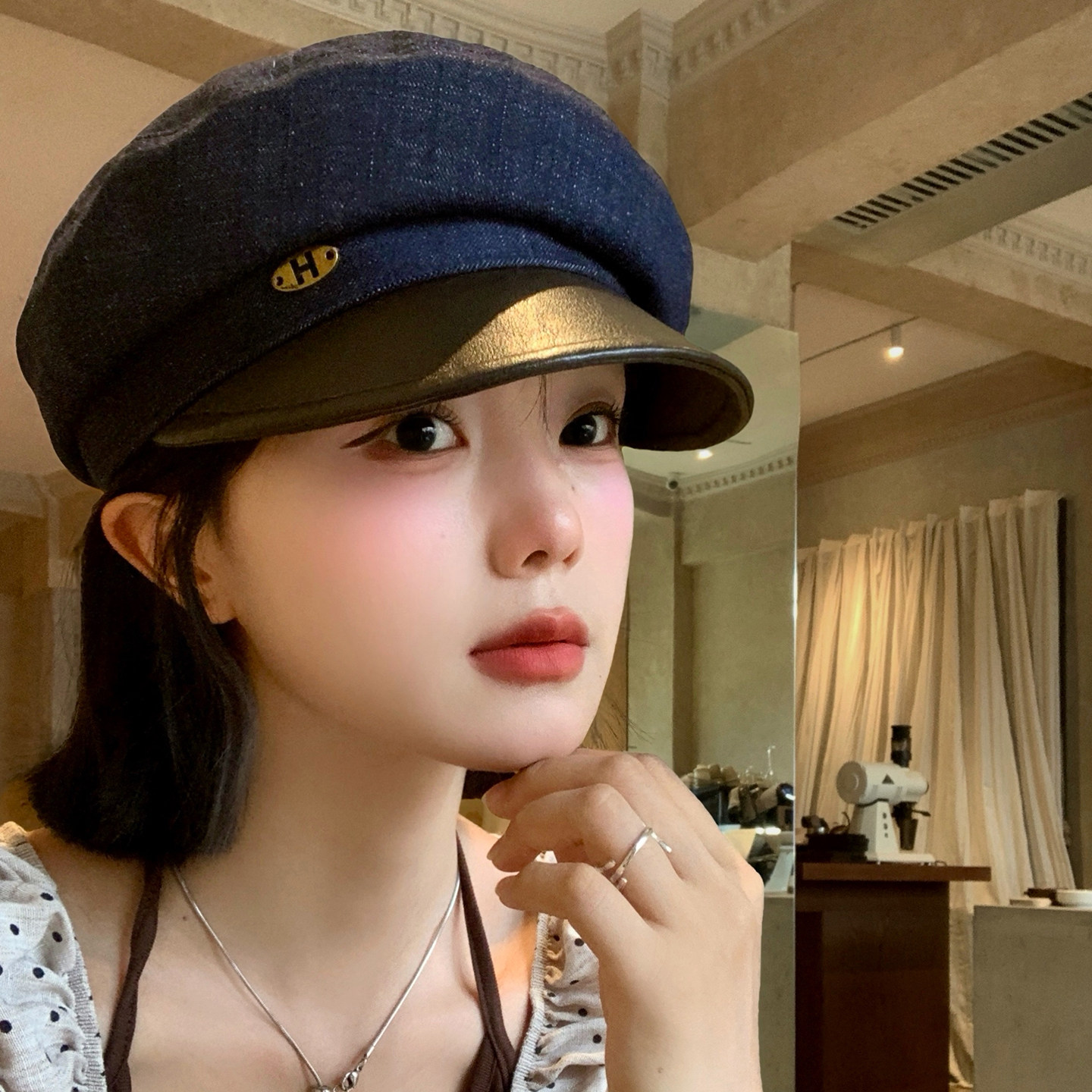 英伦风复古皮檐贝雷帽女春秋季时尚气质百搭显脸小画家帽子报童帽