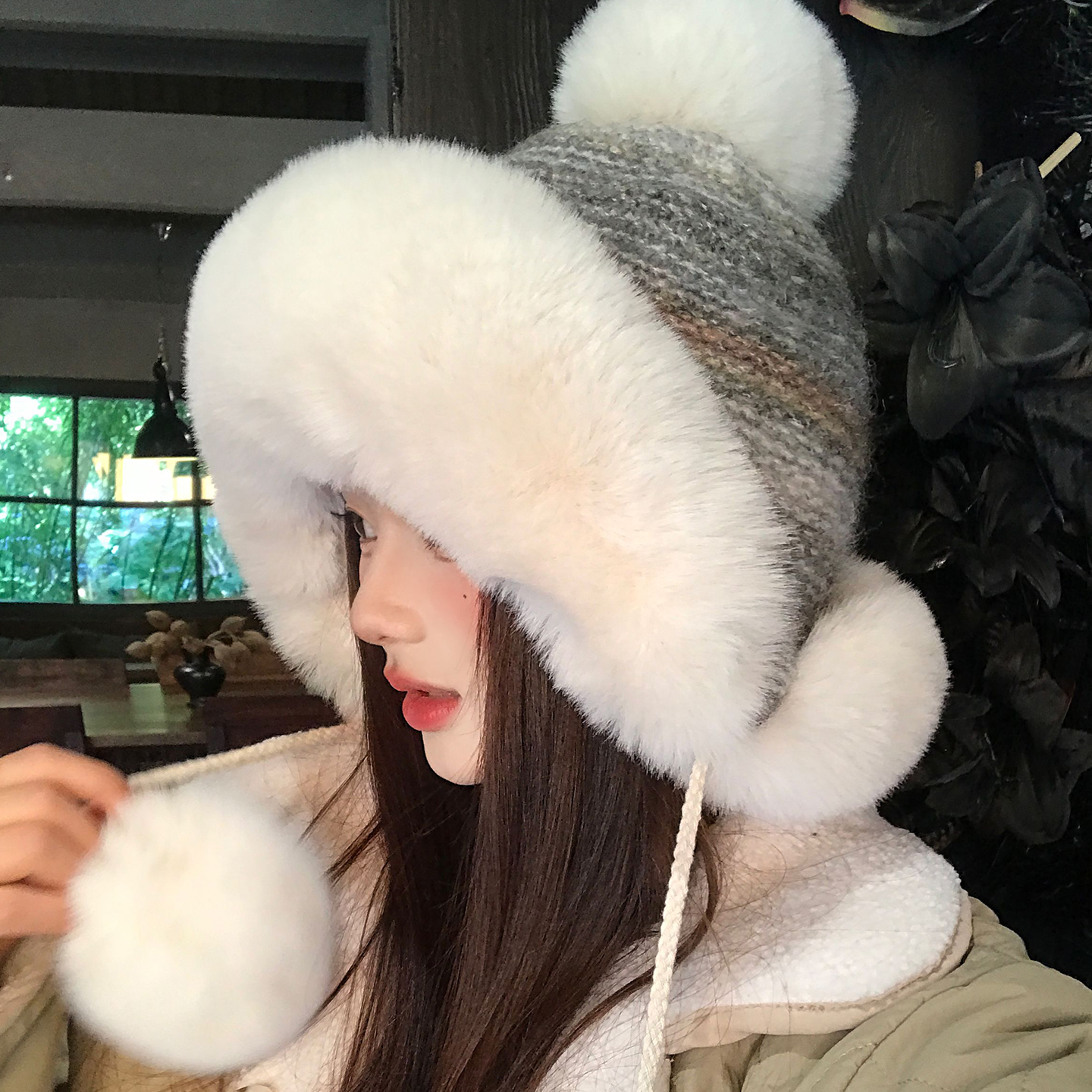 东北加厚毛茸茸护耳帽女冬加厚防