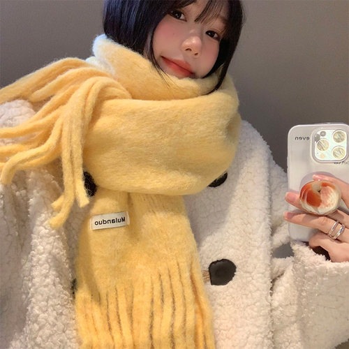 韩系氛围感羊毛黄色针织围巾女