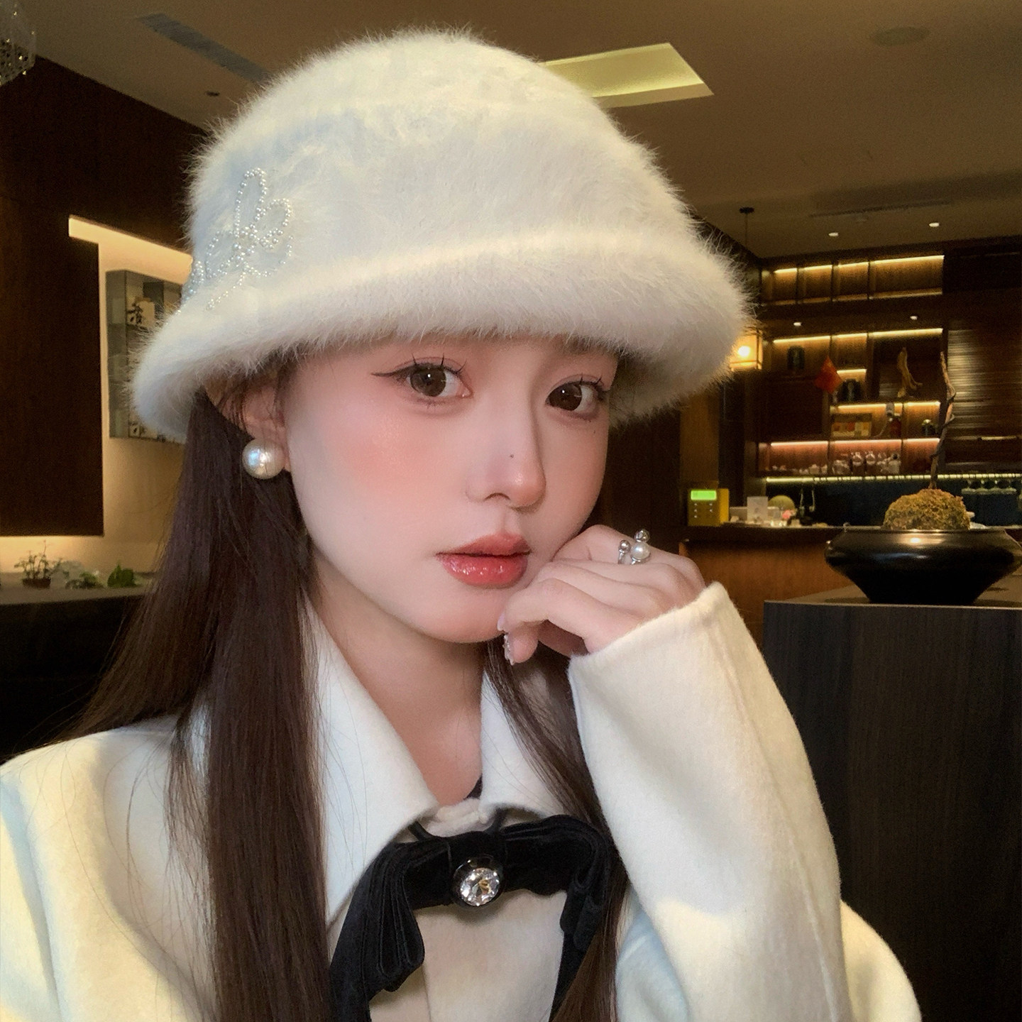 千金风高级感白色兔毛绒卷边礼帽女冬季加厚保暖盆帽气质渔夫帽子,服饰配件/皮带/帽子/围巾,帽子,淘宝优惠券,粉丝福利购,淘宝优惠卷