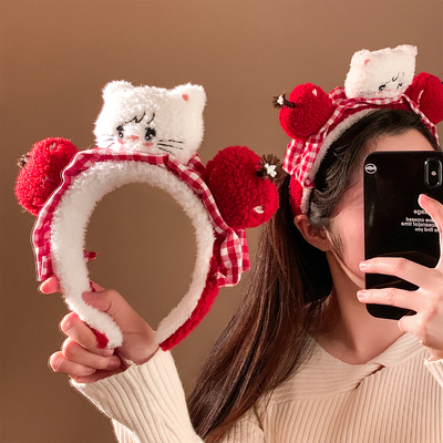 可爱红色苹果猫咪毛绒发箍女生冬