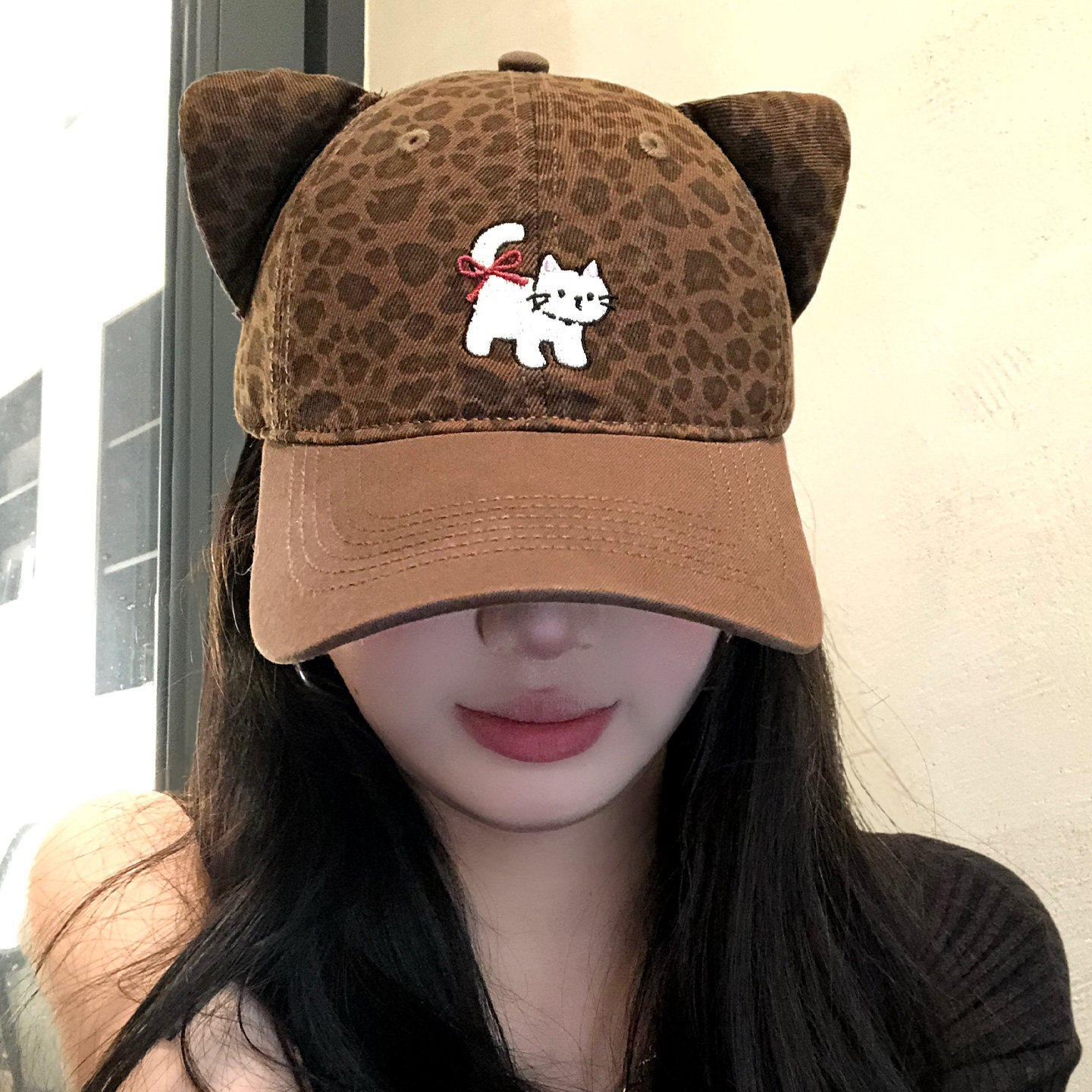 复古咖色豹纹猫咪耳朵棒球帽女生大帽檐加深显脸小大头围鸭舌帽子,服饰配件/皮带/帽子/围巾,帽子,淘宝优惠券,粉丝福利购,淘宝优惠卷