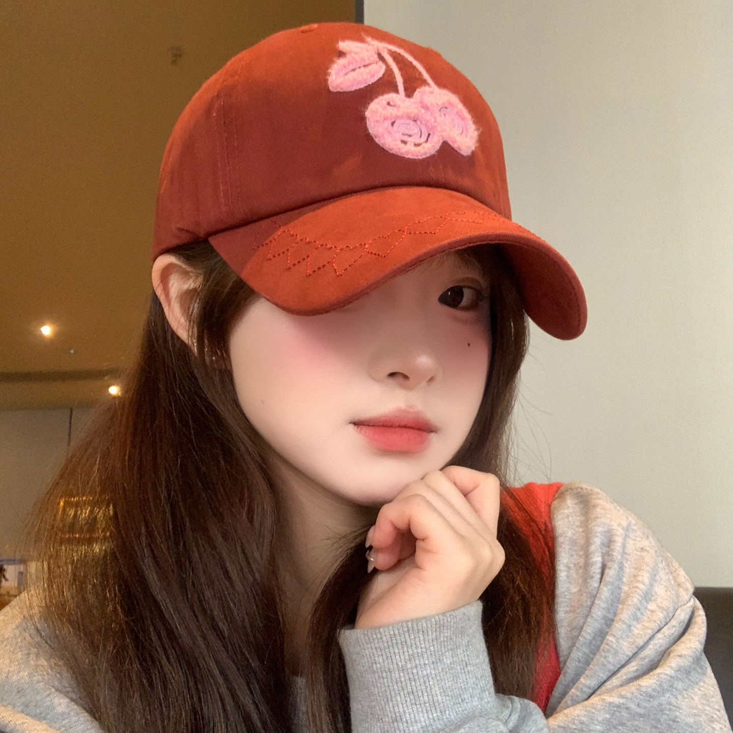 甜美可爱刺绣樱桃红色棒球帽女生显脸小宽帽檐大头围休闲鸭舌帽子,服饰配件/皮带/帽子/围巾,帽子,淘宝优惠券,粉丝福利购,淘宝优惠卷